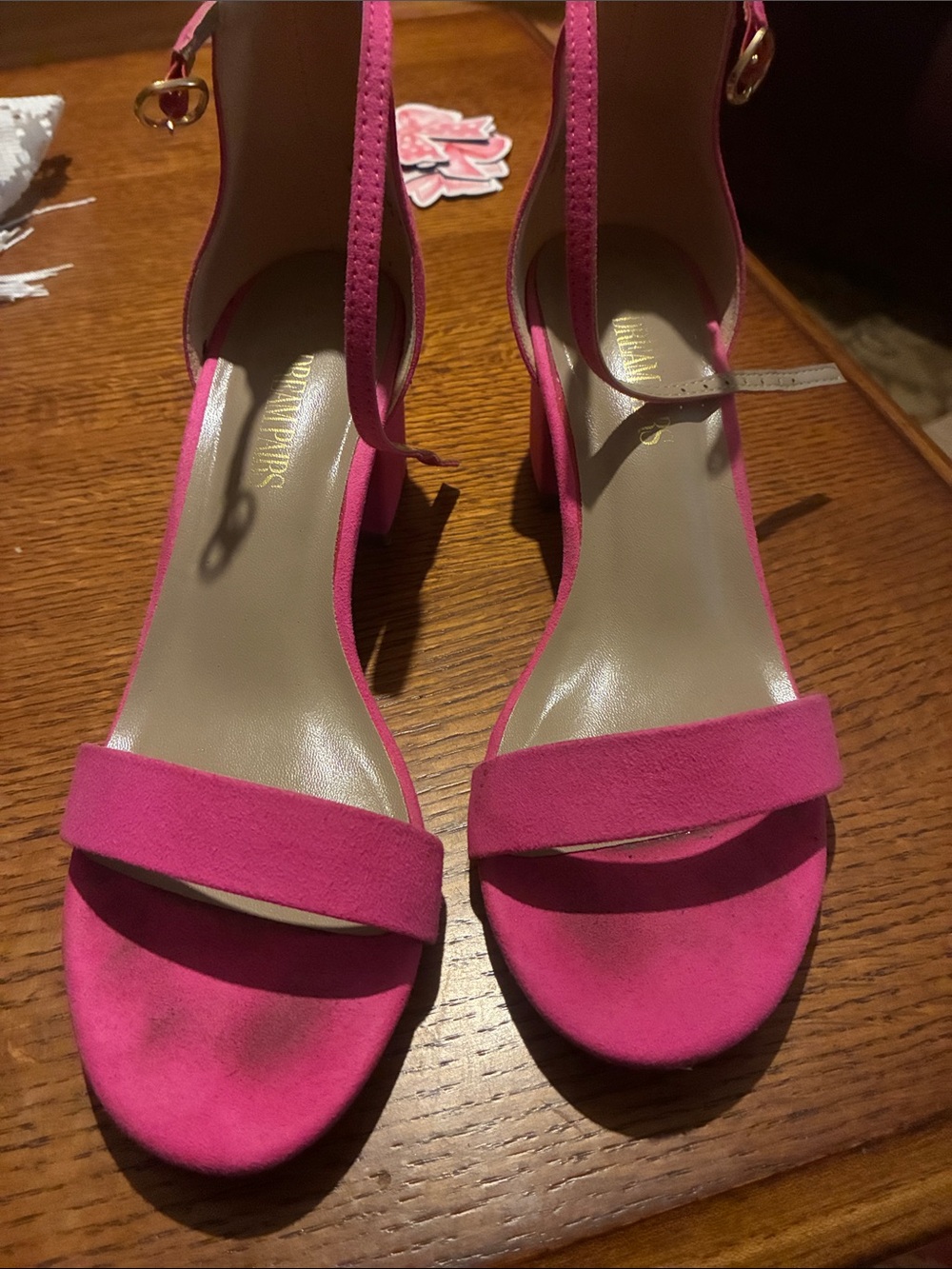 Bold Pink Suede Ankle-Strap Block Heel Sandals